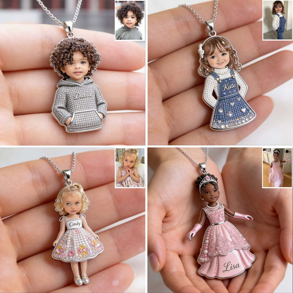 Custom Personalized 5 Year Old Black Kid Photo Shaped Metal Pendant Necklace Sentimental Keepsake Jewelry Gift for Parents