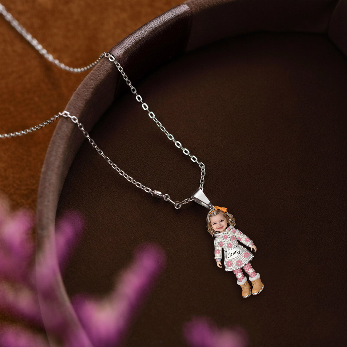 Personalized Sitting Fawn Chihuahua Metal Pendant Necklace Custom Engraved Name Gift for Chihuahua Dog Lovers