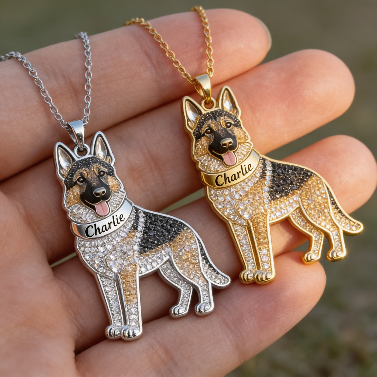 Personalized German Shepherd Shaped Metal Pendant Necklace Custom Engraved Pet Name Gift for Dog Lovers
