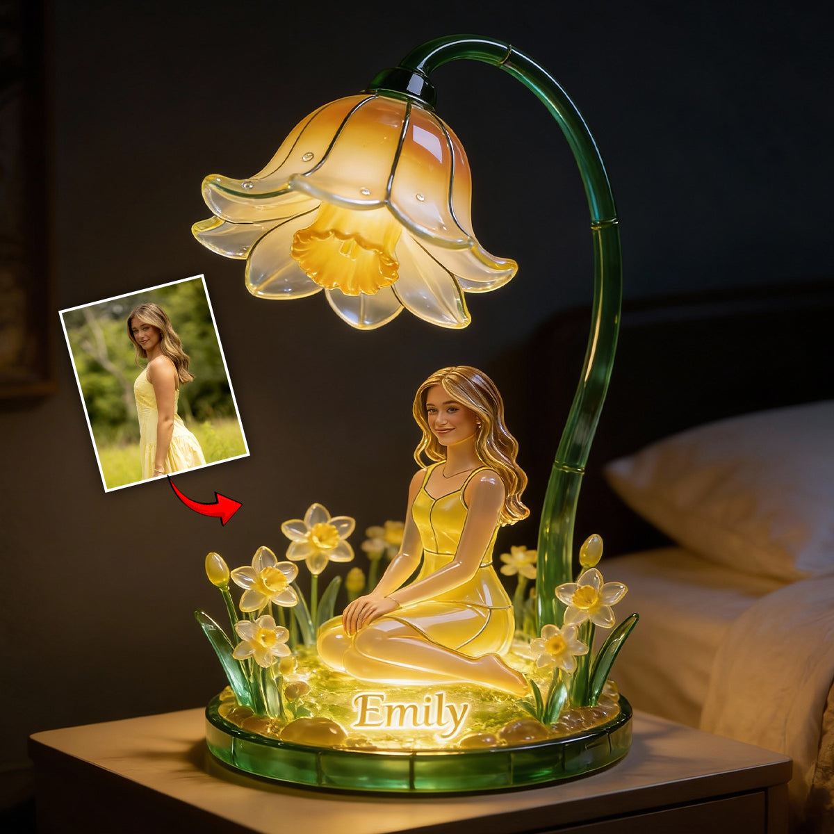 Personalized Smiling Latina Woman Acrylic LED Night Light, Custom Name Sentimental Gift for Grandma Bedroom Home Decor