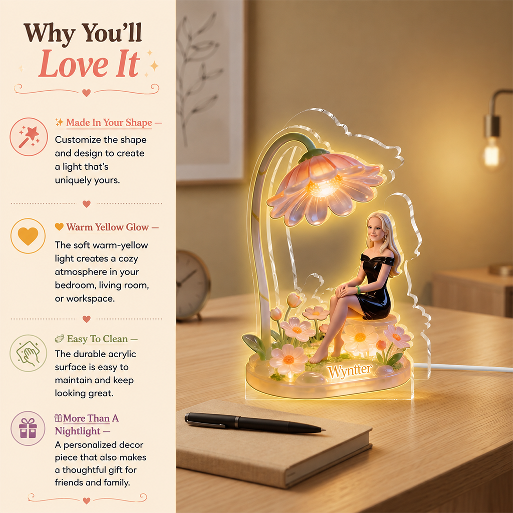 Personalized Smiling Latina Woman Acrylic LED Night Light, Custom Name Sentimental Gift for Grandma Bedroom Home Decor