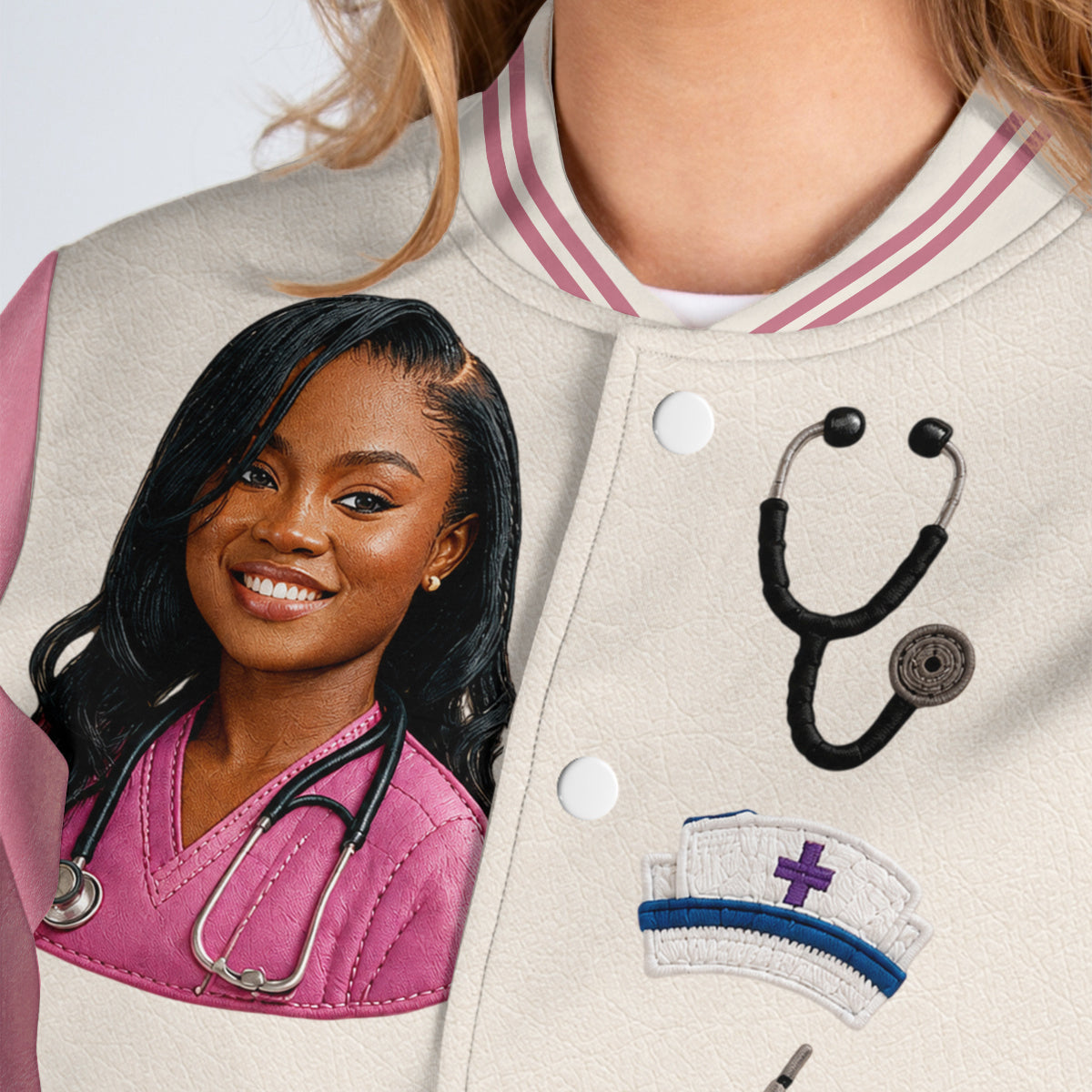 Personalized Nurse Varsity Jacket Cute Embroidered RN Design Perfect Appreciation Gift For Healthcare Nursing Staff