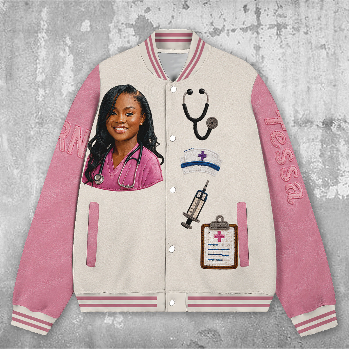 Personalized Nurse Varsity Jacket Cute Embroidered RN Design Perfect Appreciation Gift For Healthcare Nursing Staff