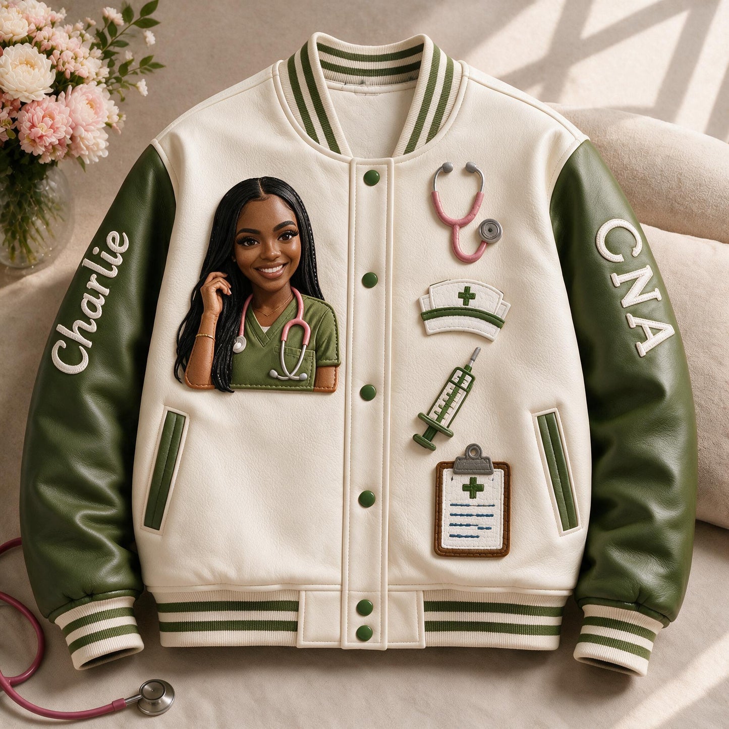 Personalized CNA Black Nurse Varsity Jacket, Perfect Appreciation Gift For Nursing Staff, Graduation And Nursing Week