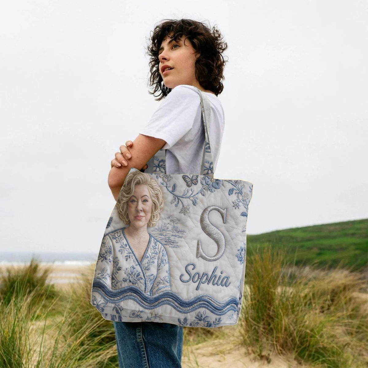 Personalized Custom Black Girl Portrait Monogram Quilted Tote Bag, Unique Self Love Gift for Everyday Use & Outings