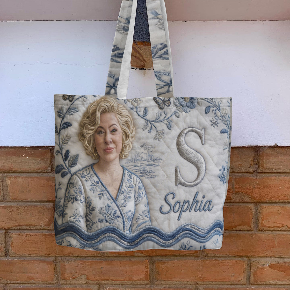 Personalized Embroidered Blonde Braided Girl Quilted Tote Bag - Custom Name Self Love Gift for Everyday Use