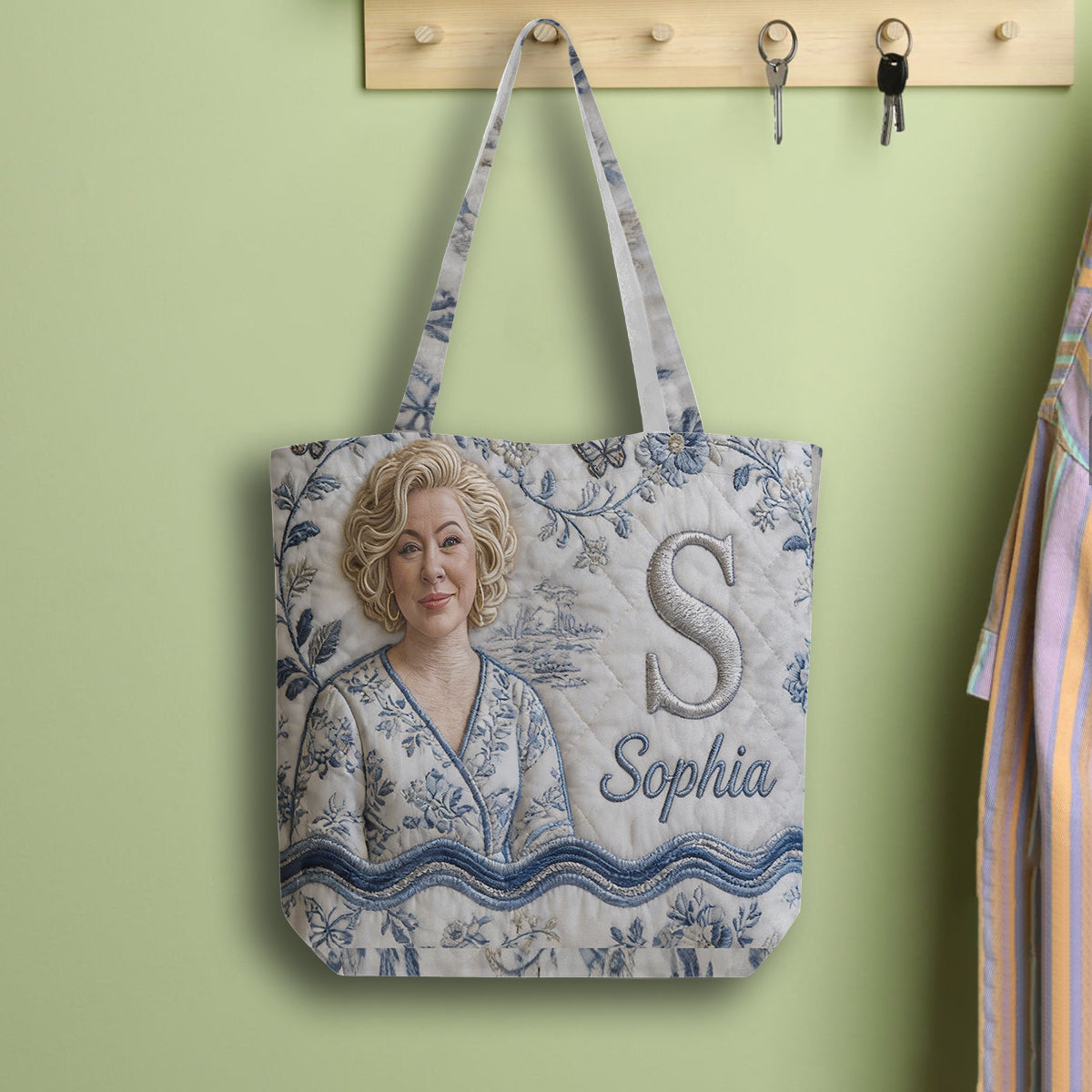 Personalized Embroidered Blonde Braided Girl Quilted Tote Bag - Custom Name Self Love Gift for Everyday Use