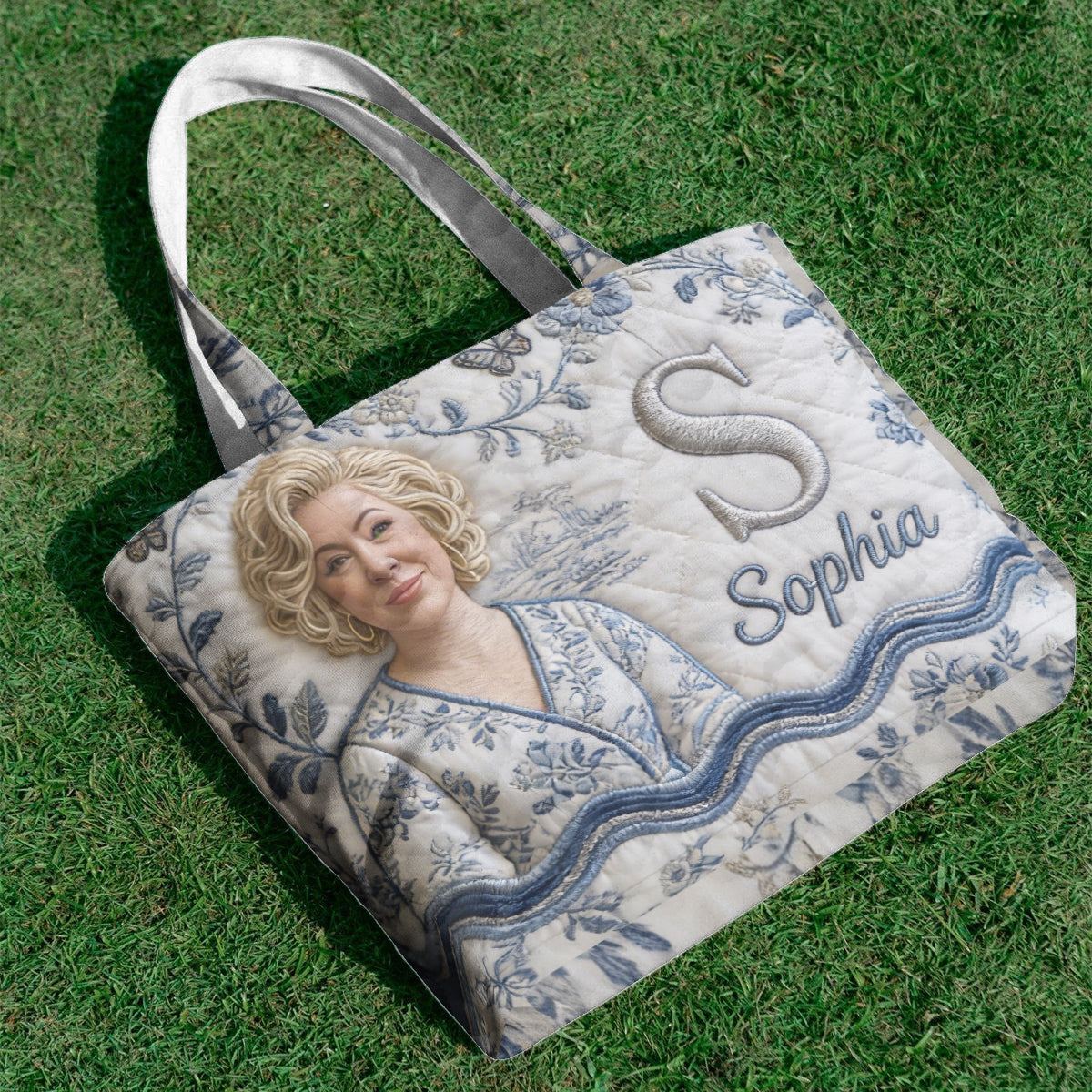 Personalized Embroidered Blonde Braided Girl Quilted Tote Bag - Custom Name Self Love Gift for Everyday Use
