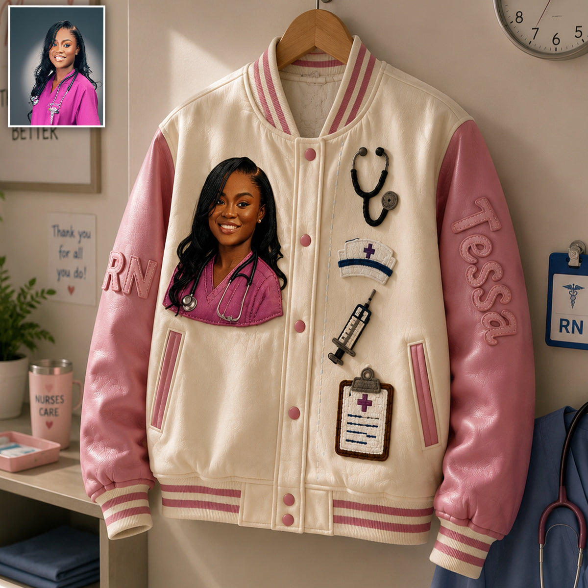 Personalized Doctor Varsity Jacket - Unique Custom Gift For Black Woman, Medical Professionals Casual Everyday Streetwear Outerwear