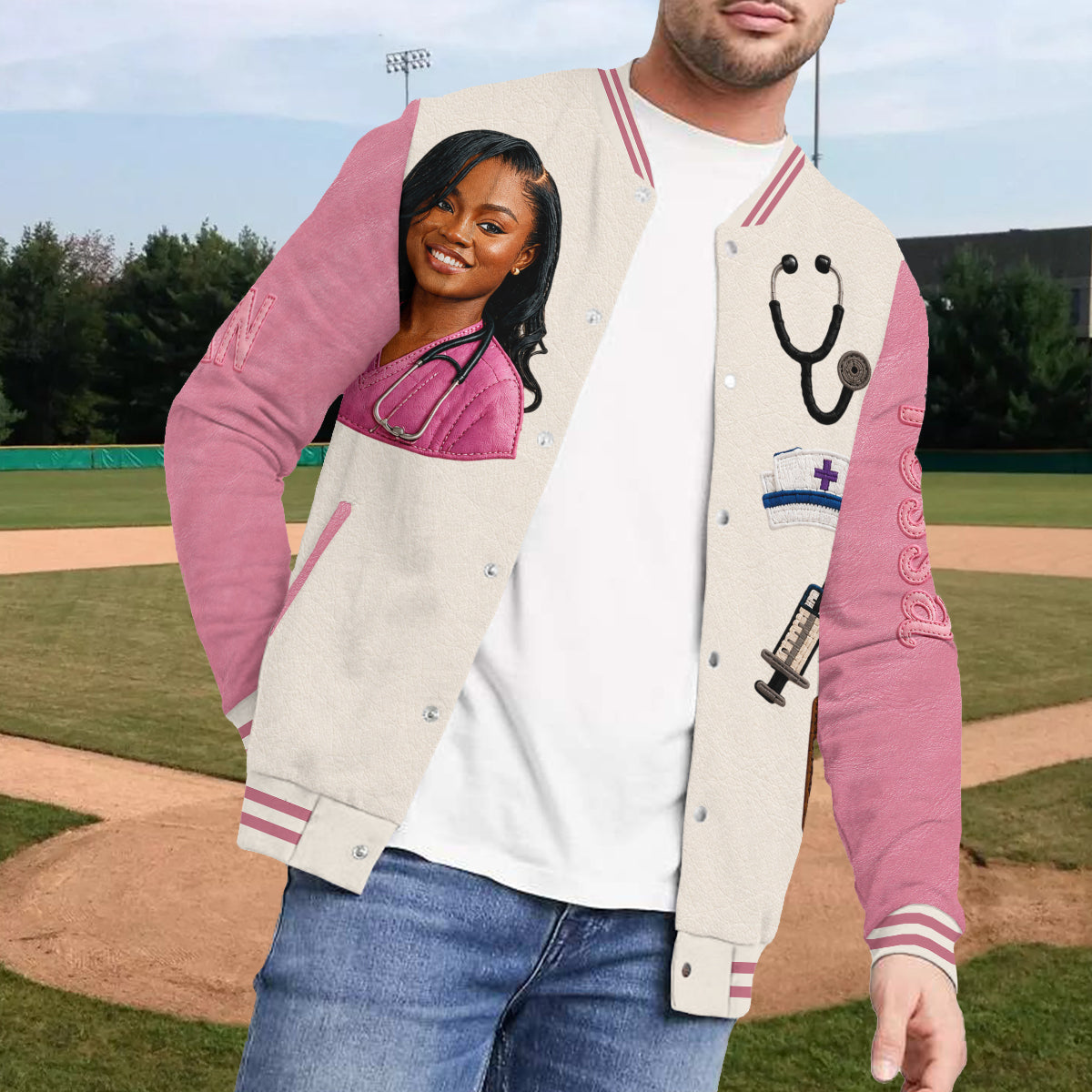 Personalized Embroidered Latina CNA Nurse Varsity Jacket, Thoughtful Appreciation Gift for Healthcare Nursing Staff