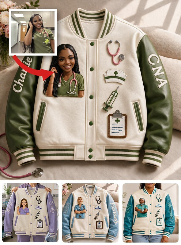 Personalized CNA Black Nurse Varsity Jacket, Perfect Appreciation Gift For Nursing Staff, Graduation And Nursing Week