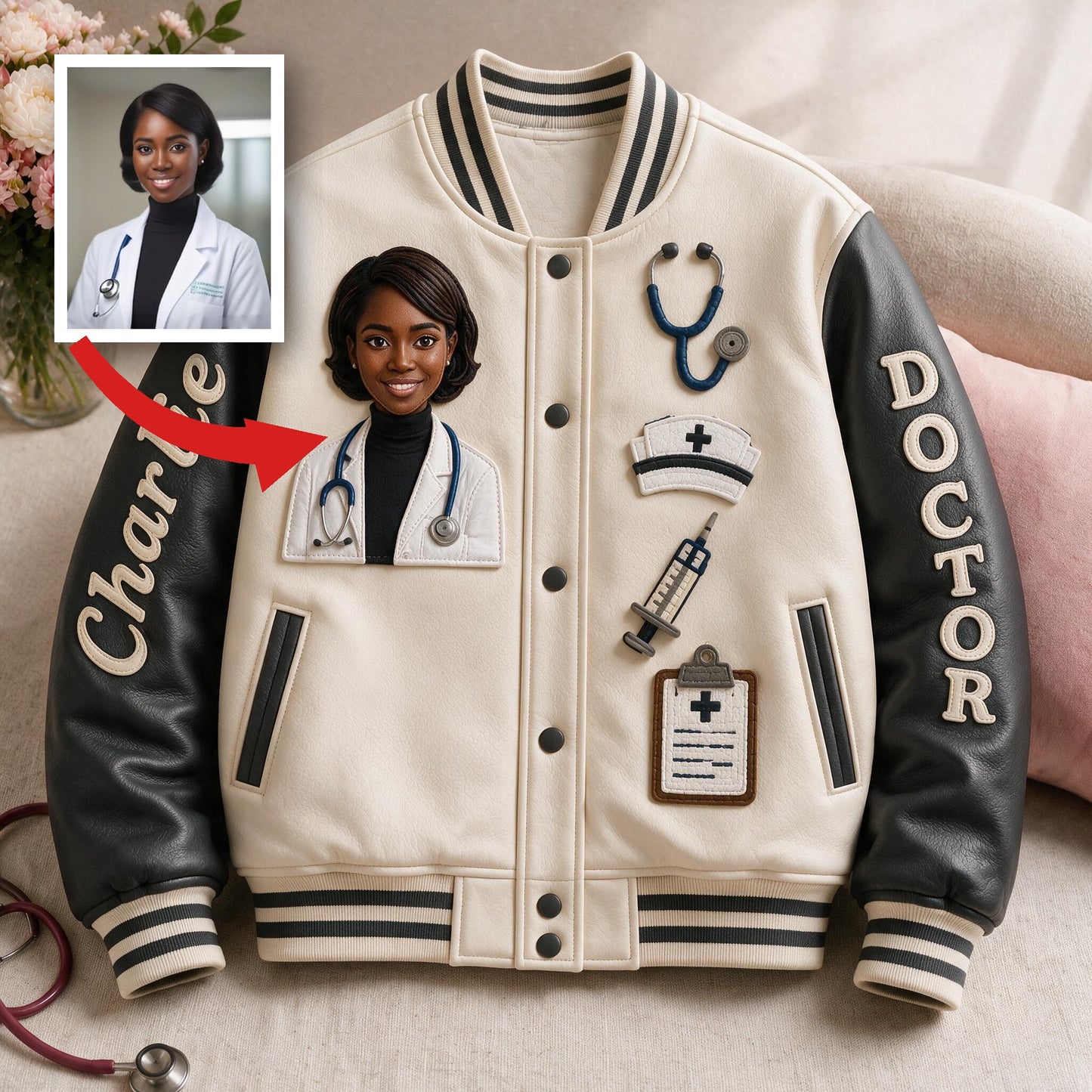 Personalized Doctor Varsity Jacket - Unique Appreciation Gift For Latina Woman, Medical Professionals, Graduation Casual Outerwear