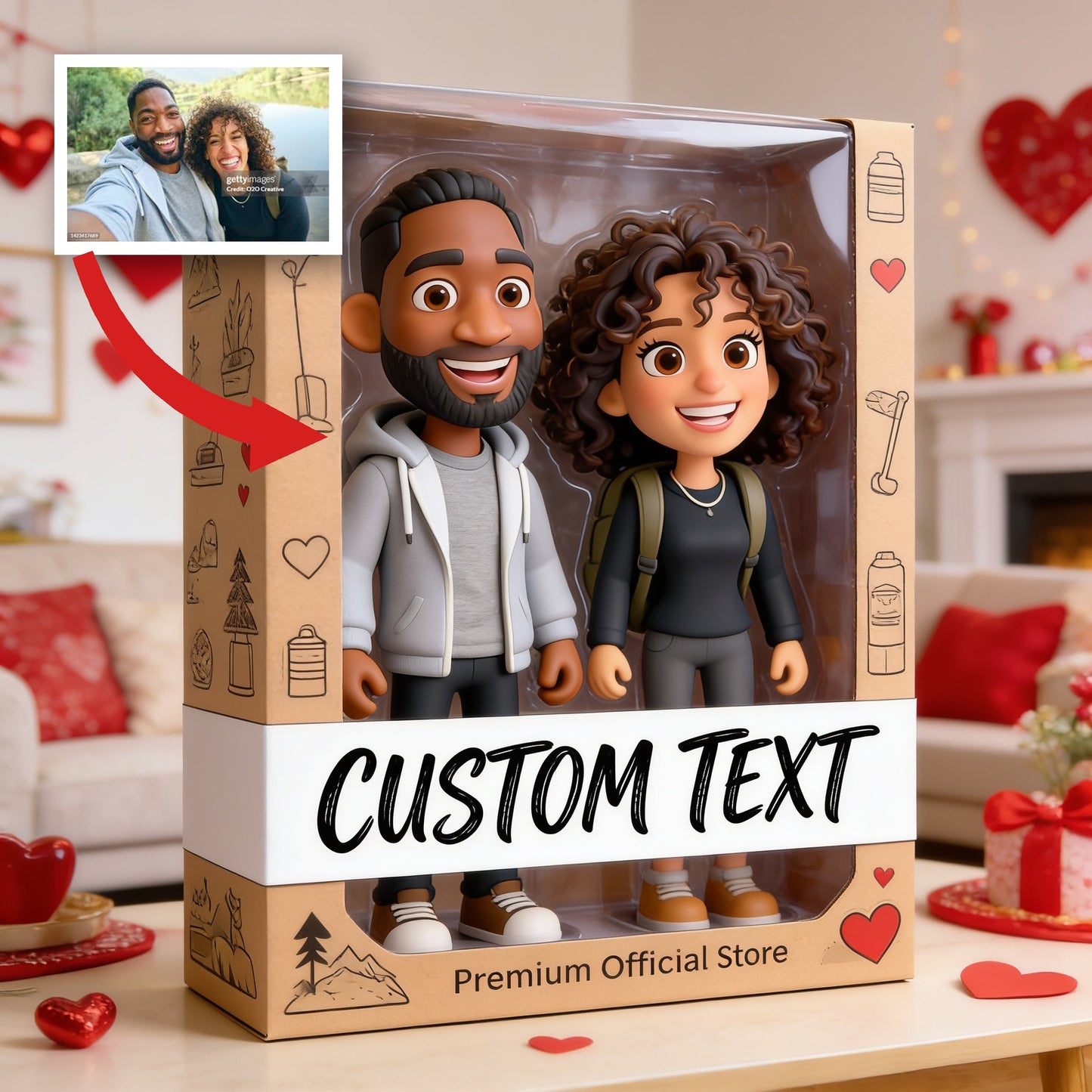Personalized Chibi Black Couple I Love You Custom Shaped Acrylic Plaque, Romantic Valentine's Anniversary Gift for Partner Desk Home Decor