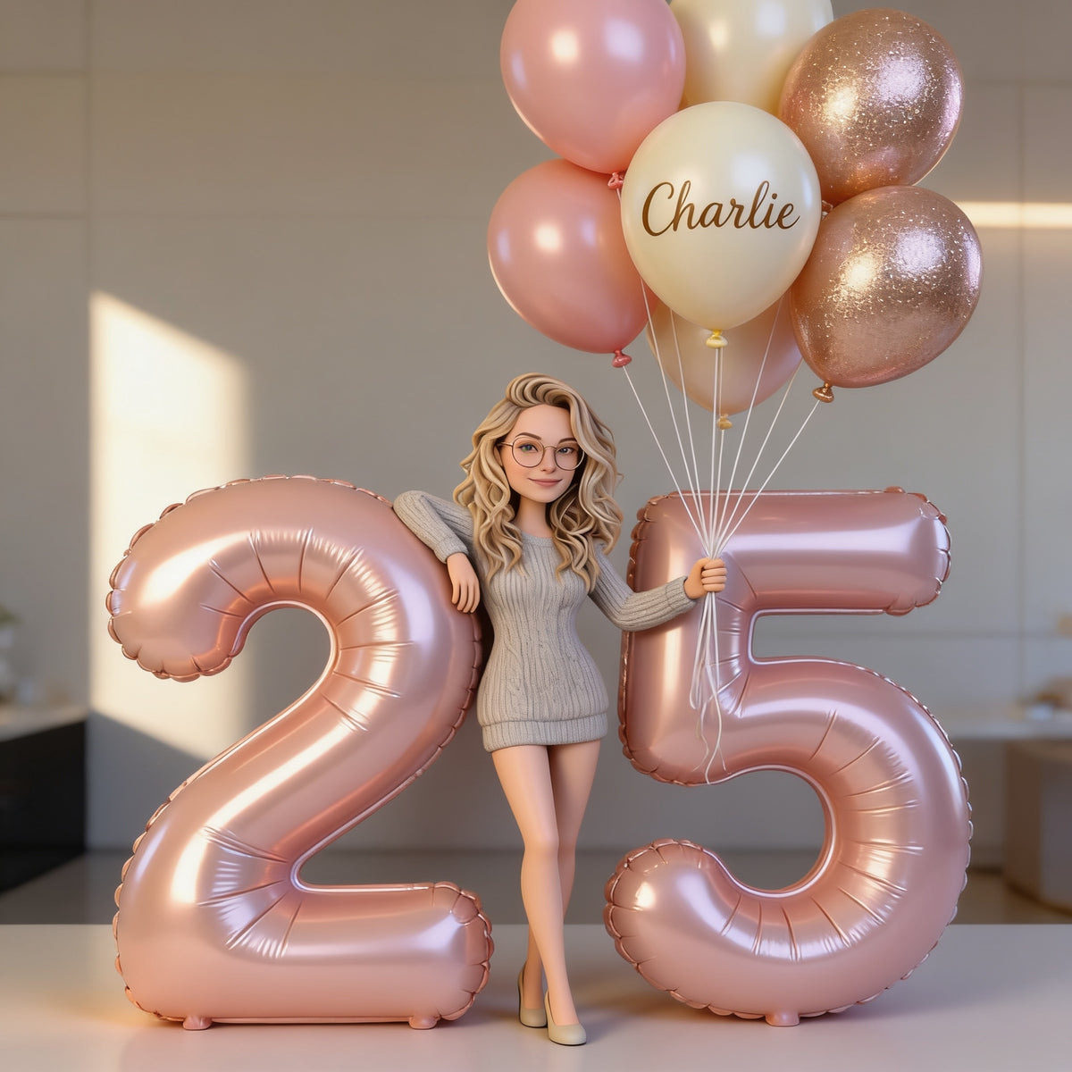 Custom Shaped Personalized Milestone Birthday Acrylic Plaque, Adult Woman with Balloons & Age Number Keepsake Gift