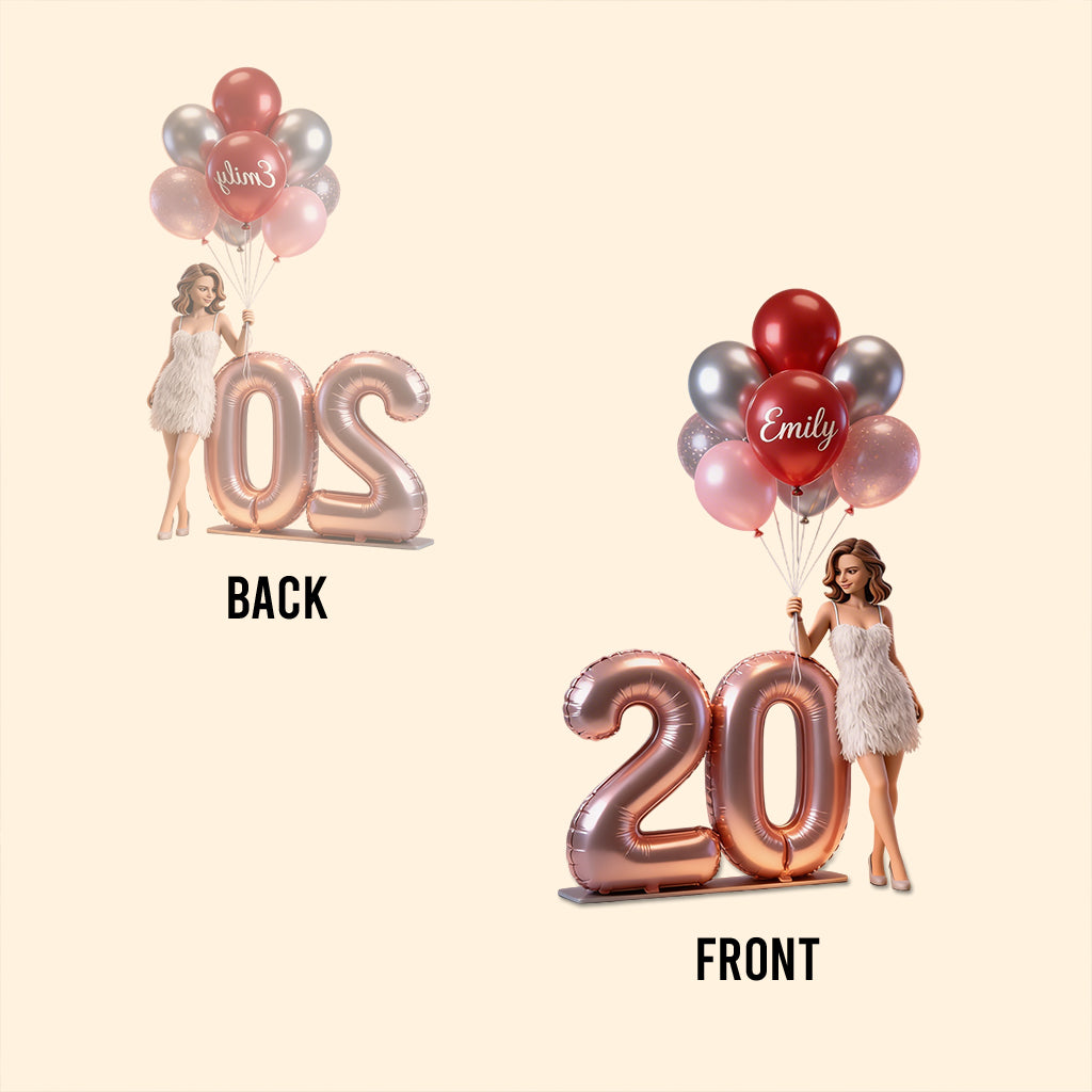 Personalized 60th Birthday Custom Shaped Acrylic Plaque, Elegant Older Latina Woman with Balloons Keepsake Gift for Grandma