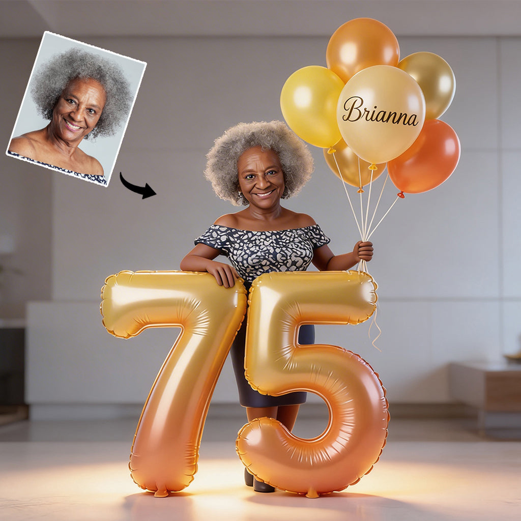 Personalized 60th Birthday Custom Shaped Acrylic Plaque, Older Woman with Balloons Custom Grandma Birthday Gift