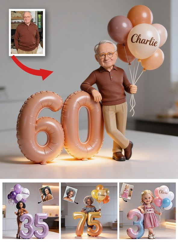 Personalized Older Man 60th Birthday Custom Shaped Acrylic Plaque, Custom Photo Balloon Milestone Gift for Dad Grandpa