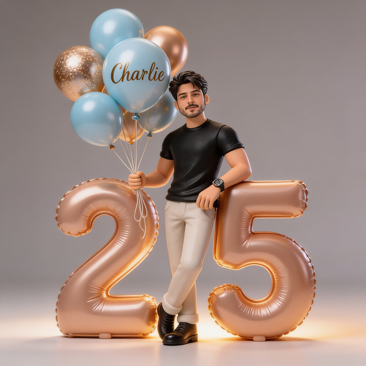 Custom Personalized Adult Latina Man Birthday Balloons & Milestone Age Number Shaped Acrylic Plaque, Unique Gift for Him