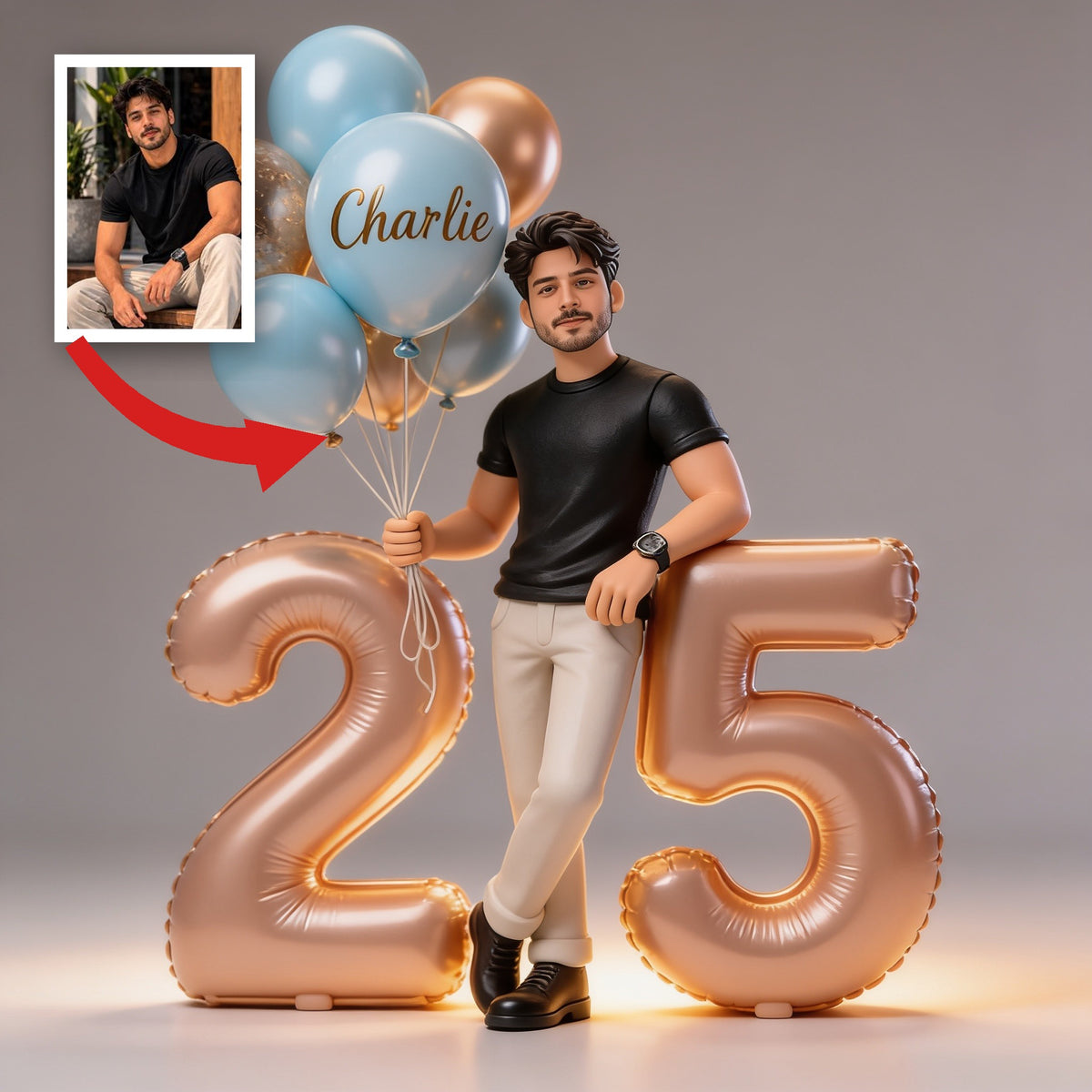 Custom Personalized Adult Latina Man Birthday Balloons & Milestone Age Number Shaped Acrylic Plaque, Unique Gift for Him
