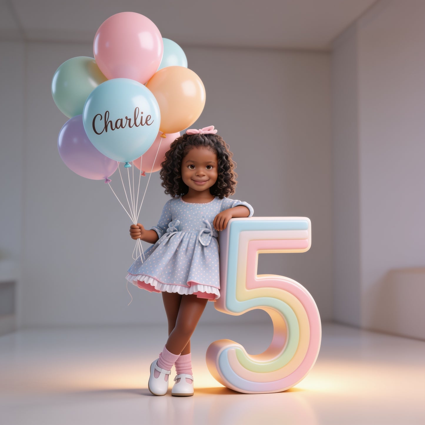 Personalized Kids Birthday Custom Shaped Acrylic Plaque, Little Black Girl Portrait with Balloons Milestone Birthday Keepsake Gift