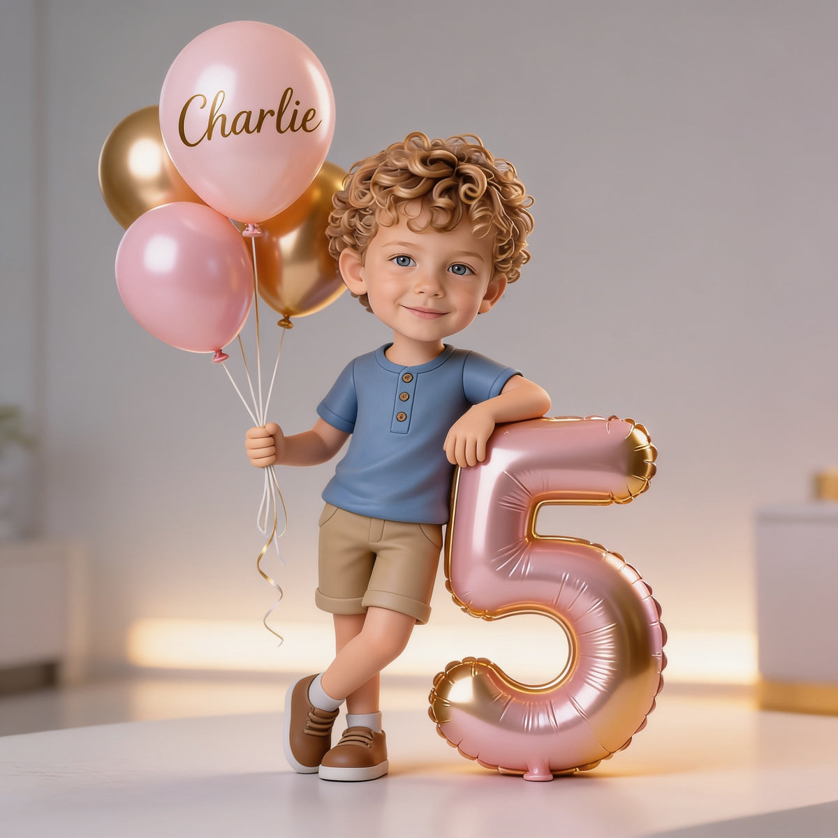 Personalized Curly-Haired Little Boy Birthday Acrylic Plaque - Custom Photo Balloons Age Number Kid Birthday Keepsake Gift