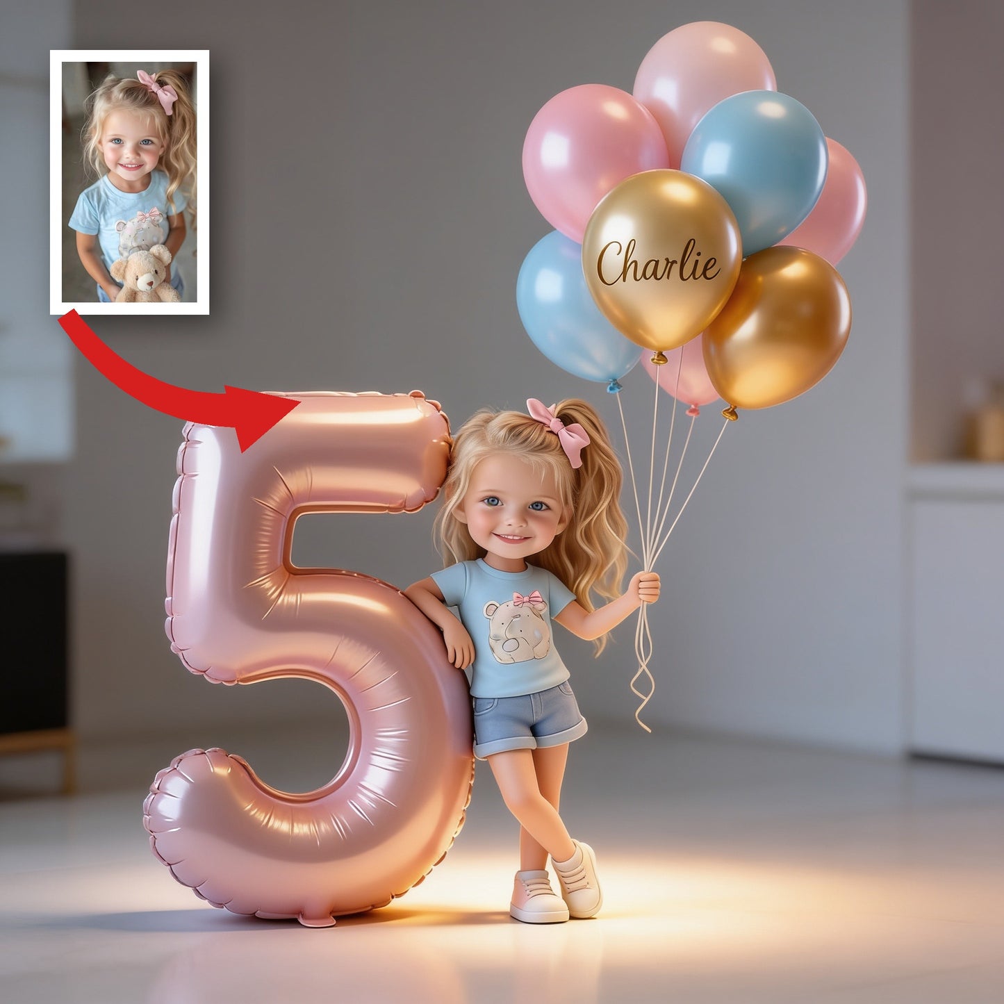 Personalized Kids Birthday Custom Shaped Acrylic Plaque - Cute Little Girl with Balloons & Custom Age Number Keepsake Gift