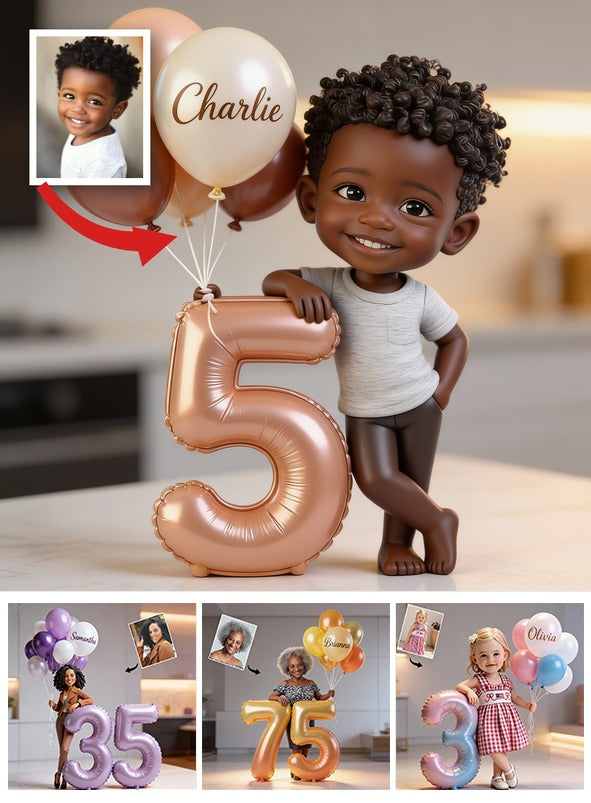 Personalized Cute Little Black Boy Birthday Custom Shaped Acrylic Plaque with Custom Name, Age Number and Balloons, Kids Milestone Gift