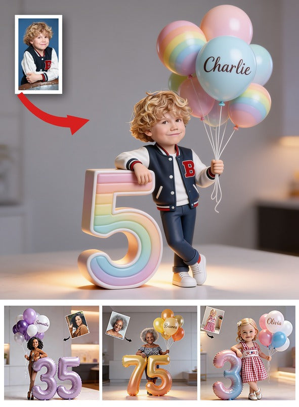 Personalized Little Latina Boy Birthday Custom Shaped Acrylic Plaque, Custom Kid Portrait with Balloons & Milestone Age Keepsake Gift
