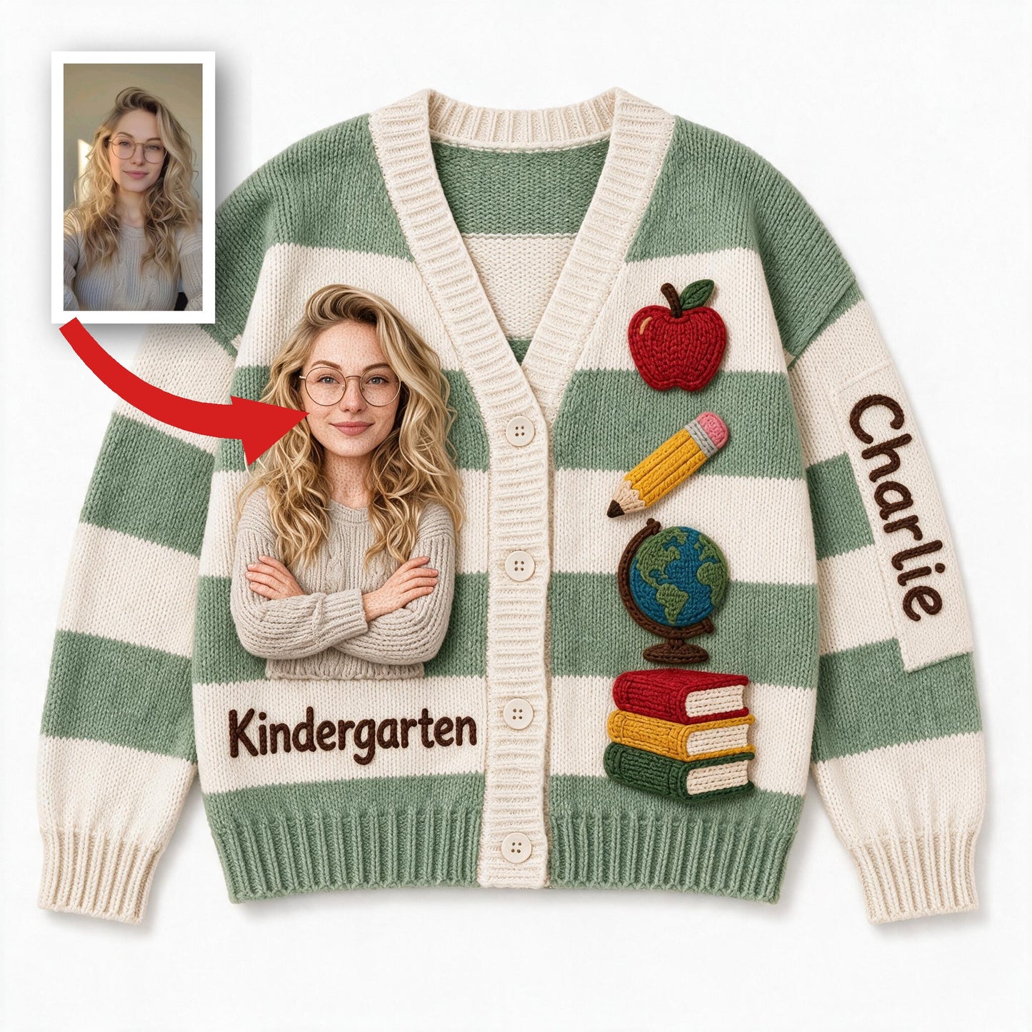Personalized Female Kindergarten Teacher Cardigan Sweater Teacher Gift