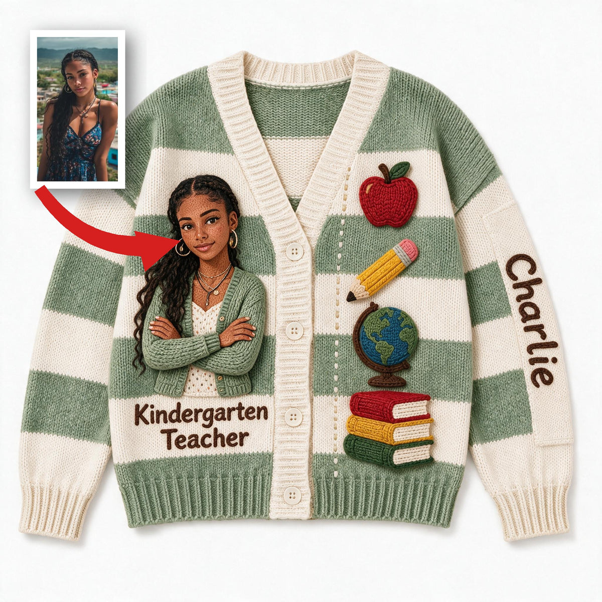 Personalized Female Kindergarten Teacher Cardigan Sweater Latina Teacher Gift