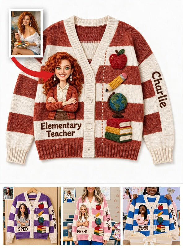Personalized Female Elementary Teacher Cardigan Sweater, Teacher Appreciation Gift