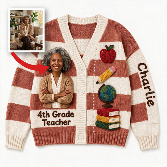 Personalized Older Latina Woman Teacher Cardigan Sweater, Custom Teacher Gift