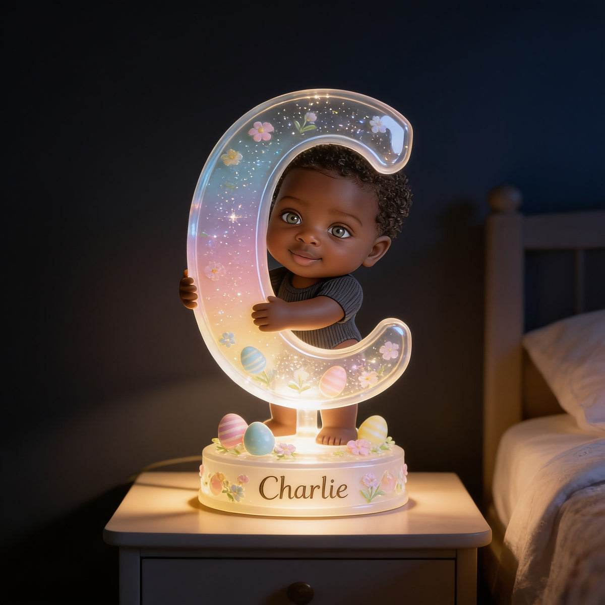 Personalized Easter Cute Young Boy Acrylic LED Night Light Newborn Kids Bedroom Decor Gift