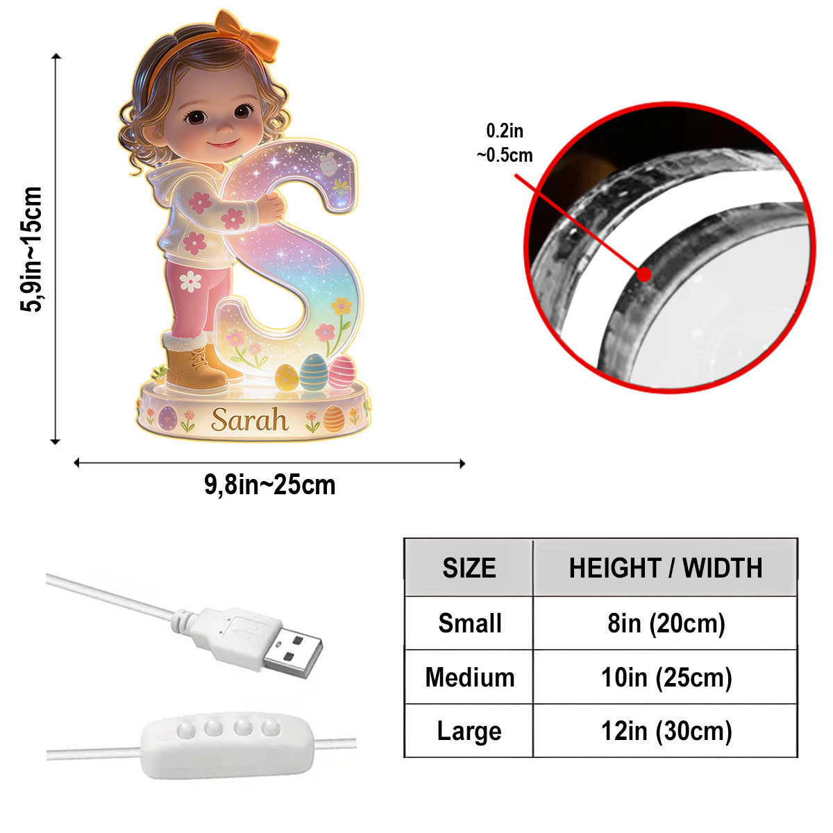 Personalized Easter Blonde Young Boy Acrylic LED Night Light Kids Bedroom Gift