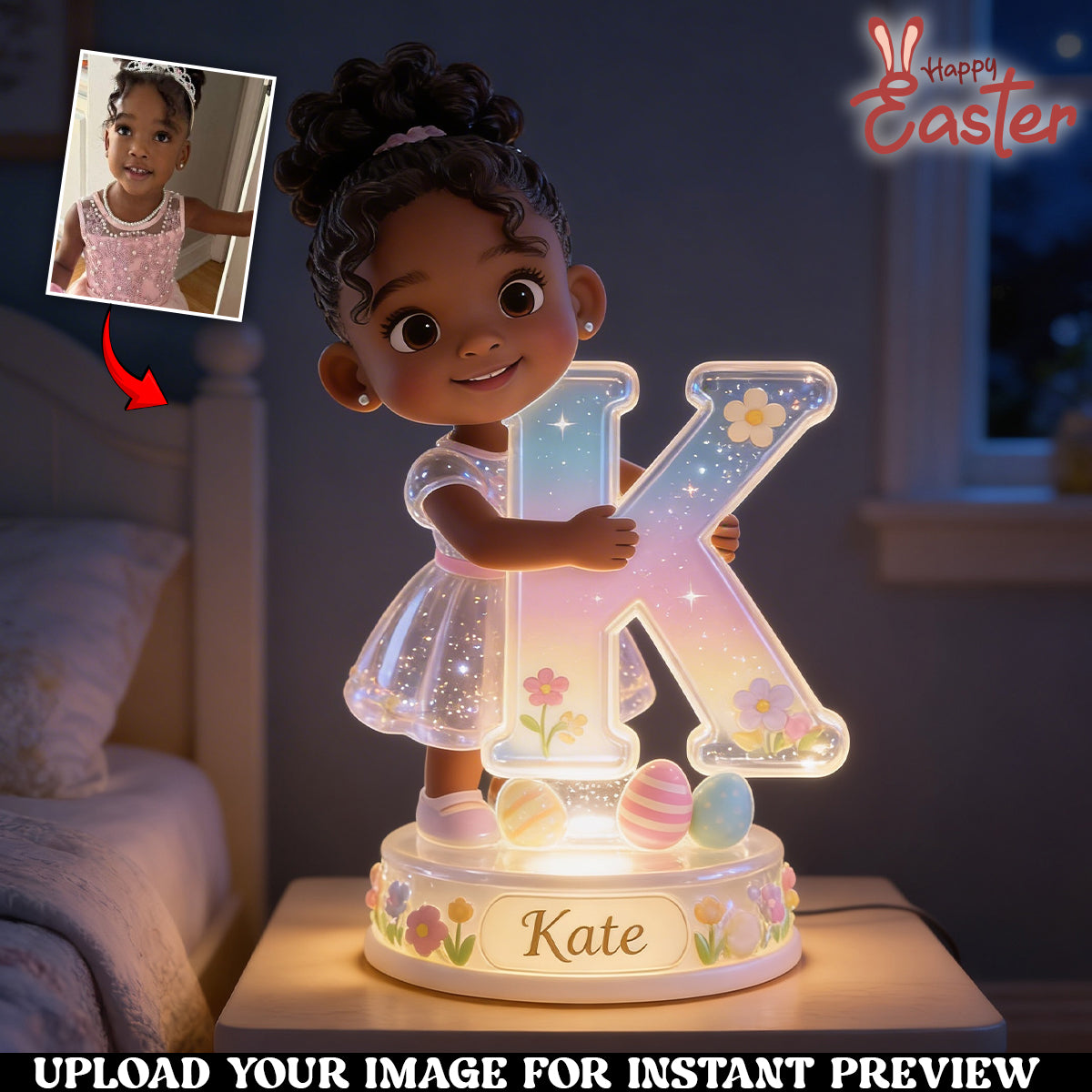 Personalized Easter Blonde Young Boy Acrylic LED Night Light Kids Bedroom Gift