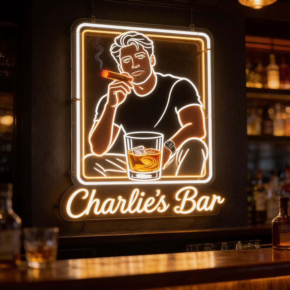 Personalized Adult Man Whiskey Cigar LED Acrylic Bar Sign Home Decor