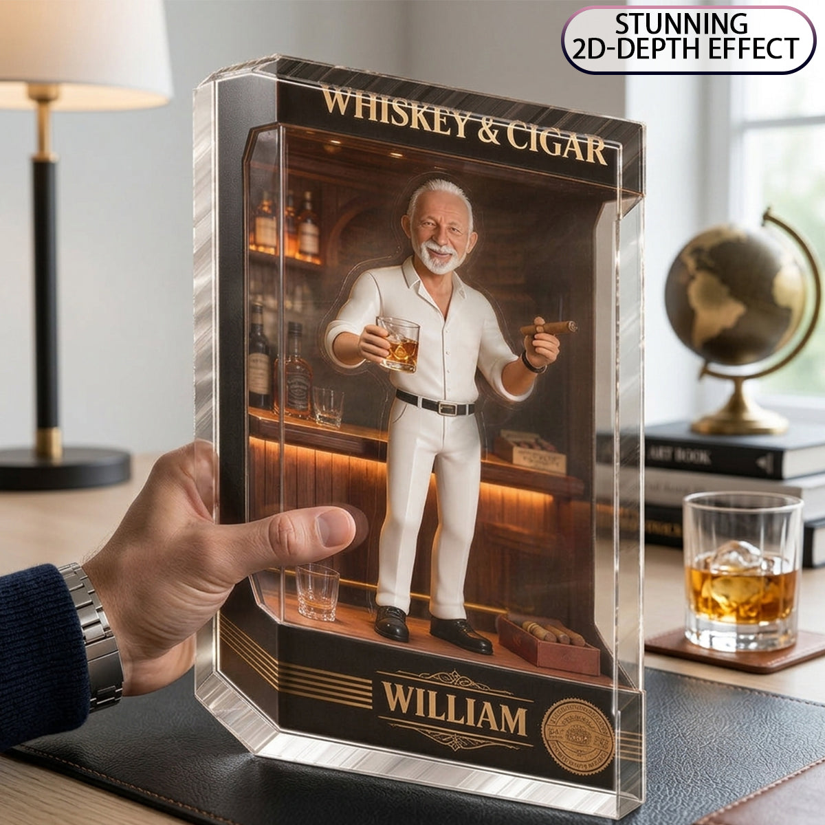 Personalized Whiskey & Cigar Gentleman Shaped Acrylic Plaque Gift For Black Men