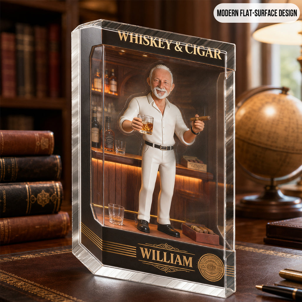 Personalized Whiskey & Cigar Gentleman Shaped Acrylic Plaque Gift For Black Men