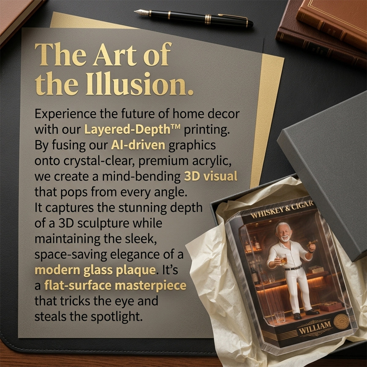 Personalized Elderly Latina Man Whiskey & Cigar Custom Shaped Acrylic Plaque, Bar Gift For Him