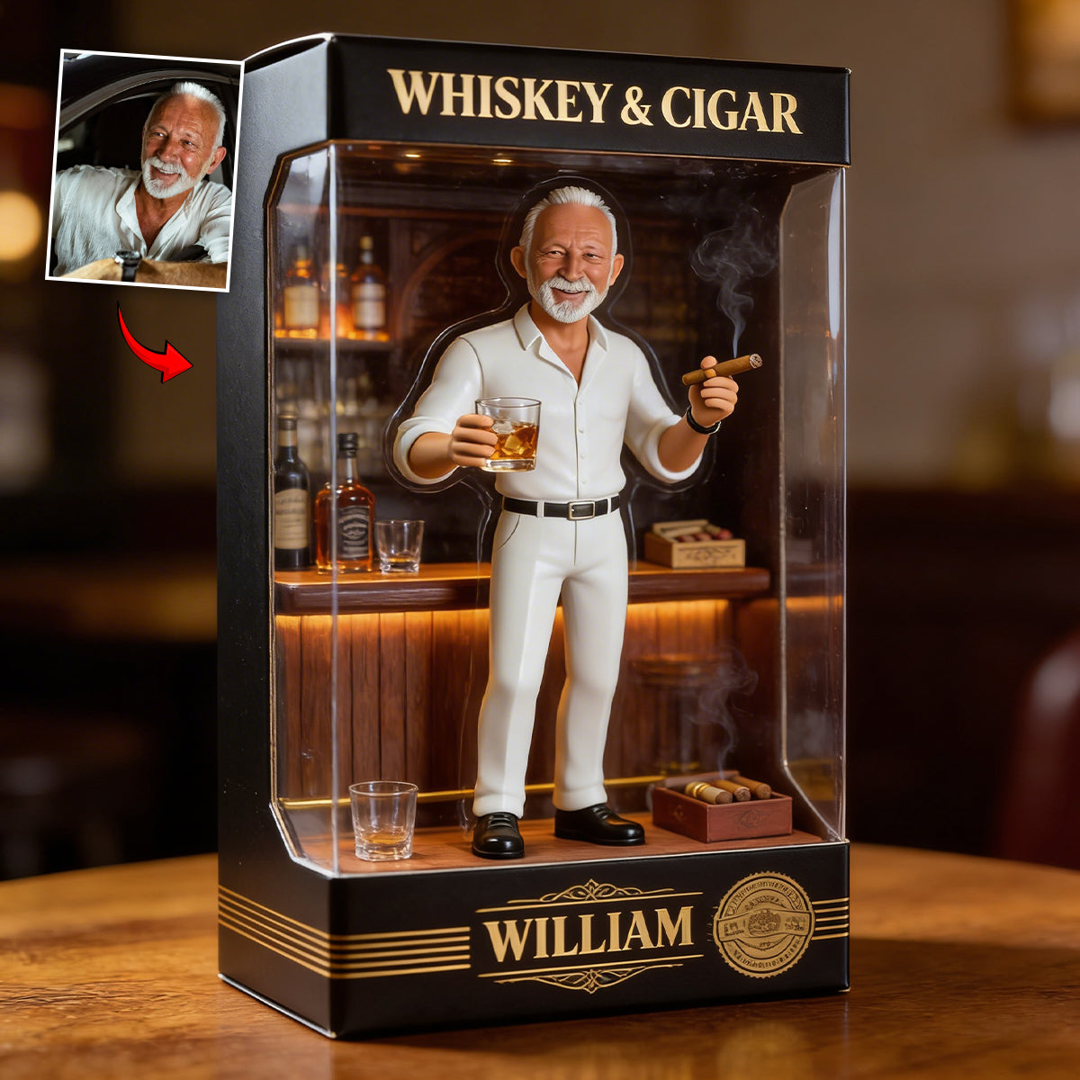 Personalized Whiskey & Cigar Character Shaped Acrylic Plaque Home Bar Gift  For Latina Men