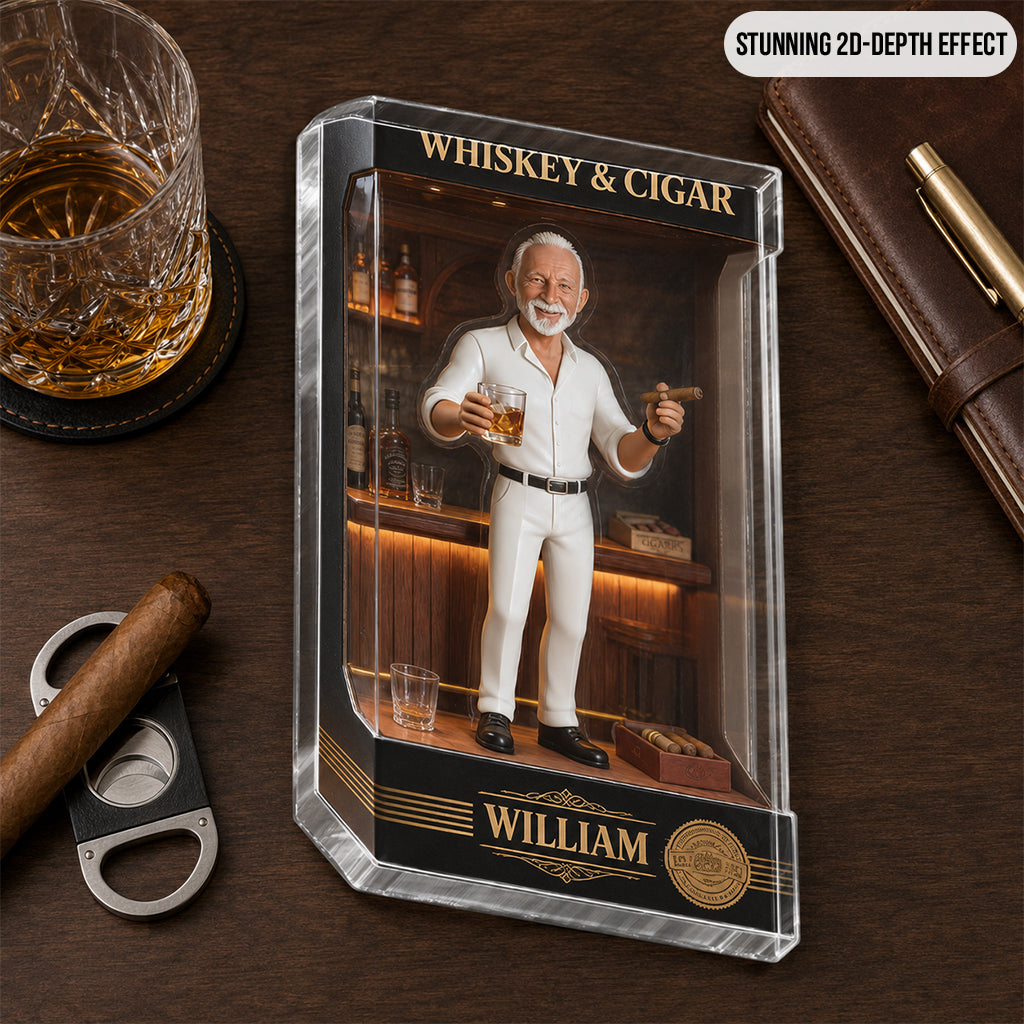 Personalized Whiskey & Cigar Character Shaped Acrylic Plaque Home Bar Gift  For Latina Men