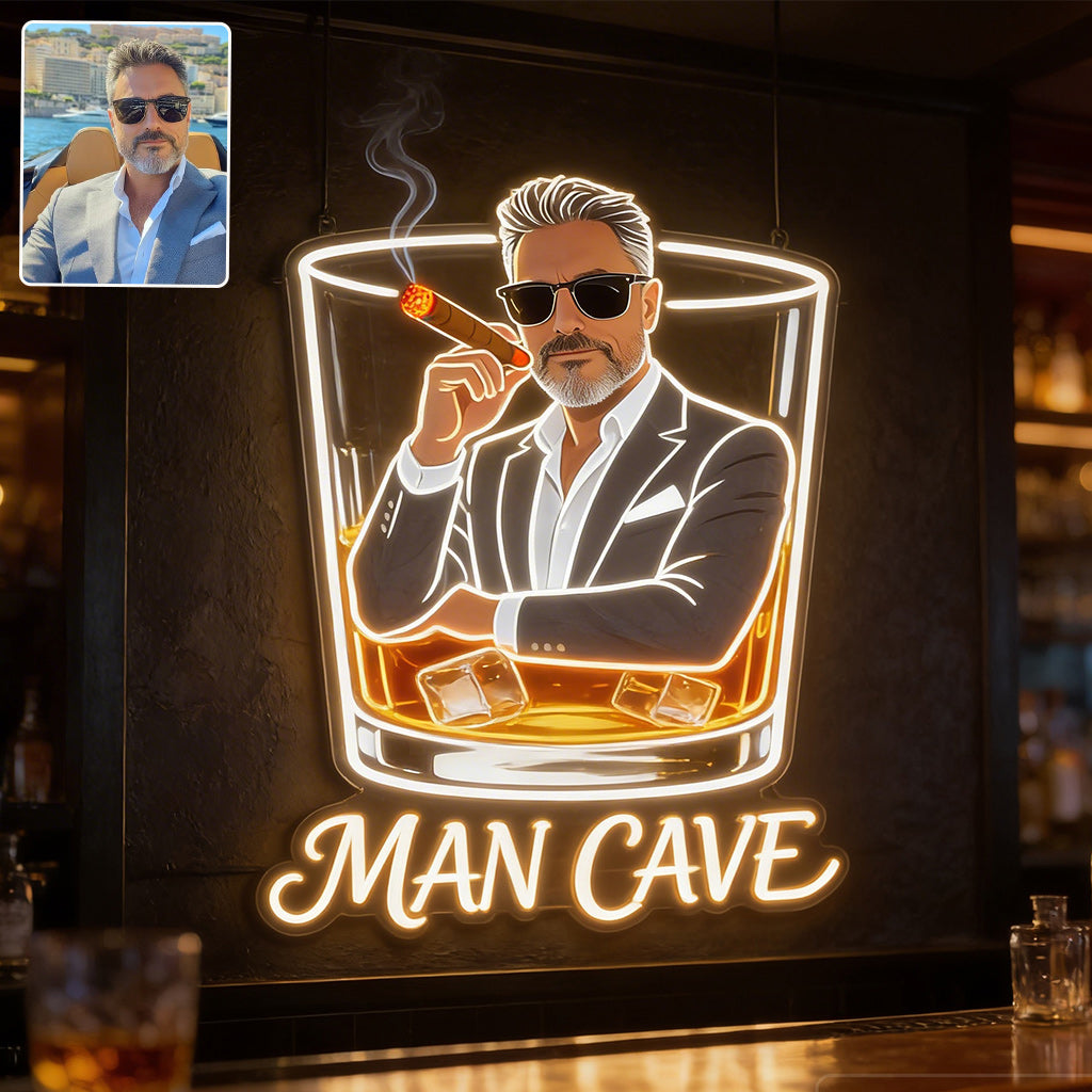 Personalized Adult Man Whiskey Cigar LED Acrylic Bar Sign Home Decor