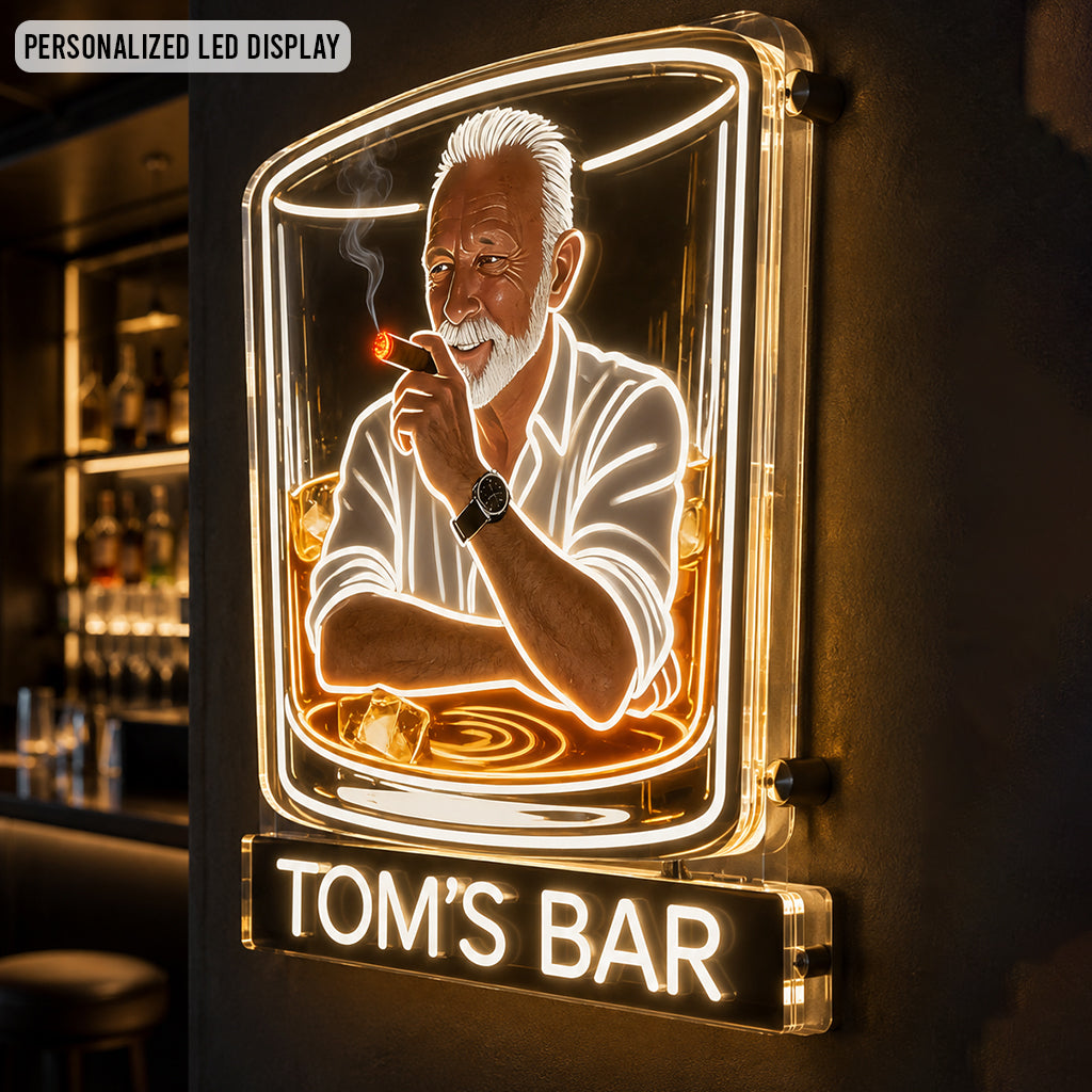 Personalized Whiskey & Cigar Lounge LED Acrylic Sign Home Bar Decor Gift For Older Black Men