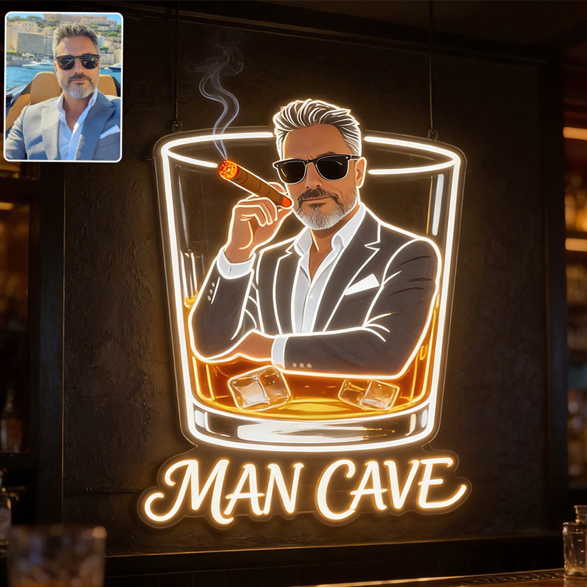 Personalized Whiskey Cigar Bar LED Acrylic Sign Home Bar Decor Gift For Older Men