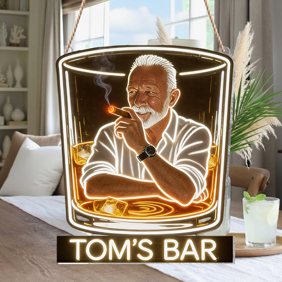 Personalized Adult Man Whiskey Cigar LED Acrylic Bar Sign Home Decor