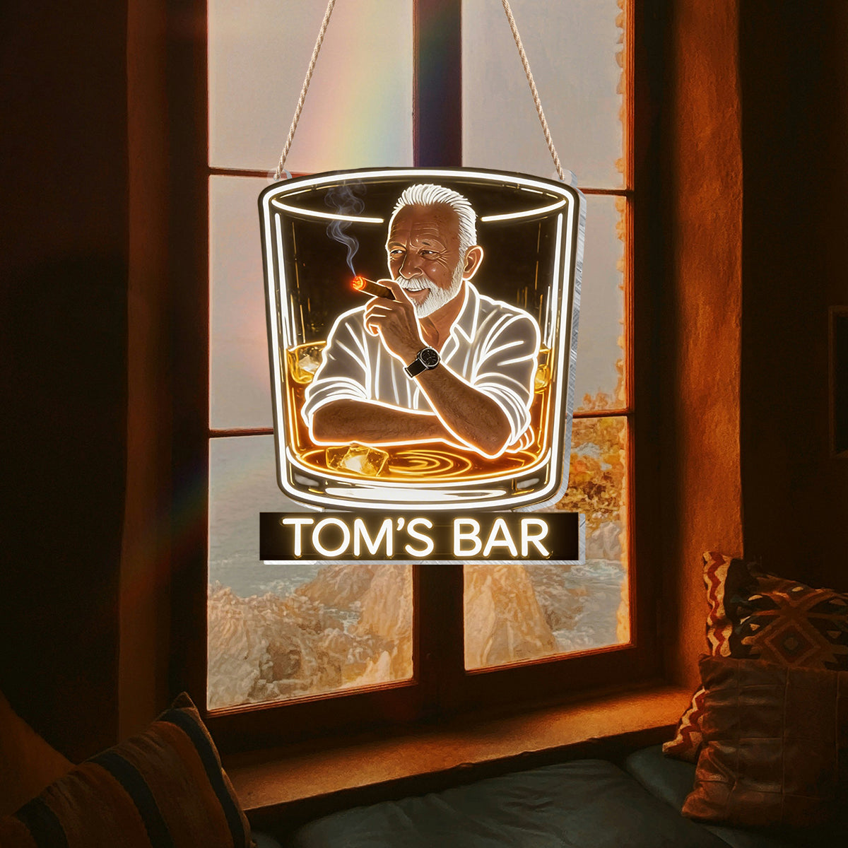 Personalized Adult Latina Man Whiskey Cigar LED Acrylic Sign Home Bar Decor