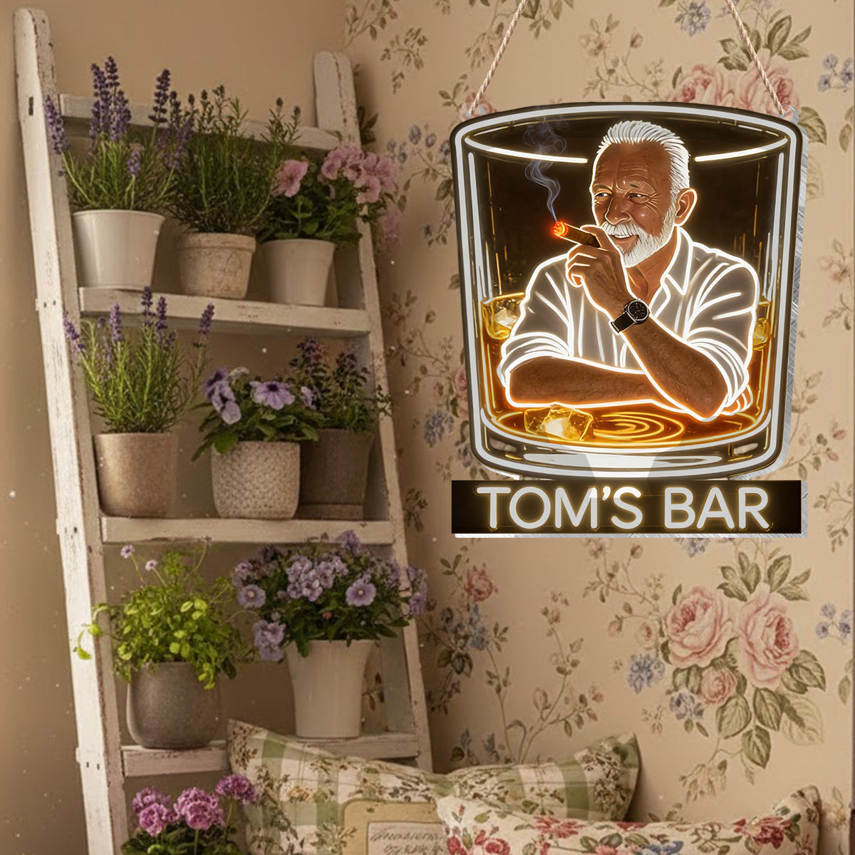 Personalized Whiskey Cigar Bar LED Acrylic Sign Home Bar Decor Gift For Older Men