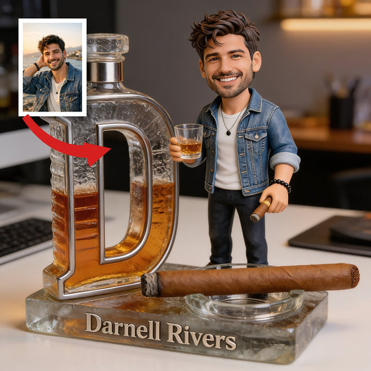 Custom Photo Adult Man Whiskey Cigar Shaped Acrylic Plaque, Unique Mens Gift