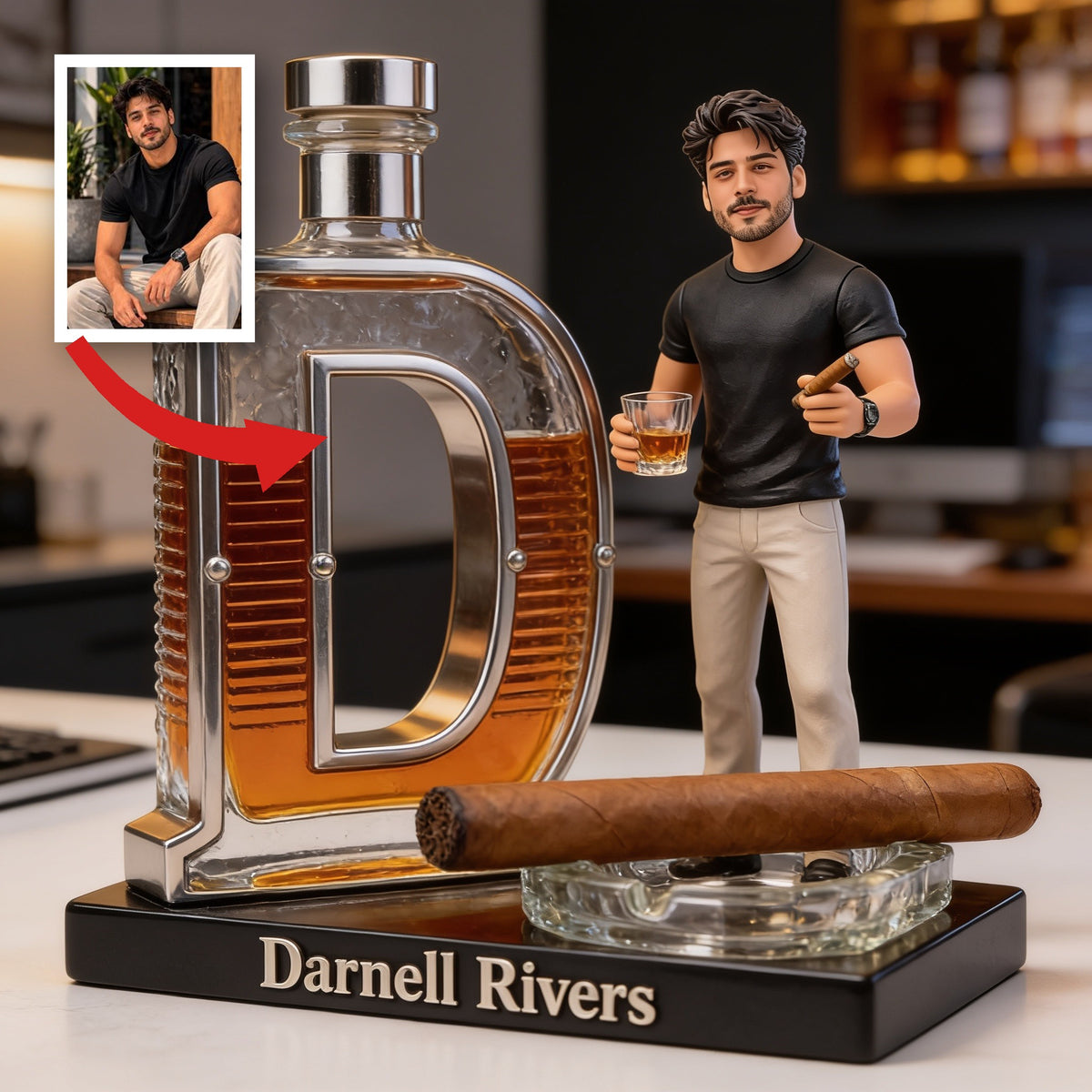 Custom Photo Adult Latina Man Whiskey Cigar Shaped Acrylic Plaque, Whiskey Lover Gift