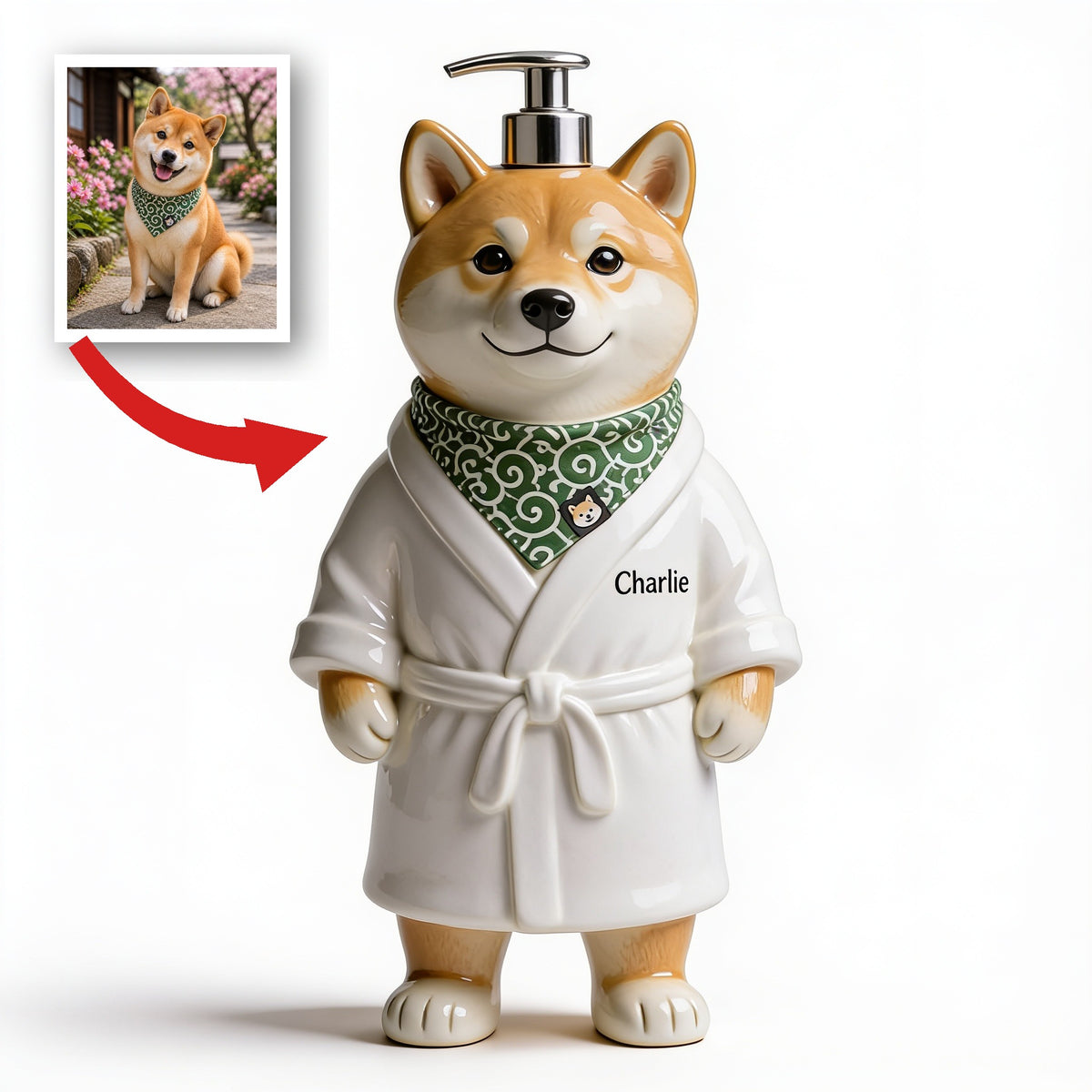 Personalized Japanese Shiba Inu Soap Dispenser Cute Pet Bathroom Decor Gift